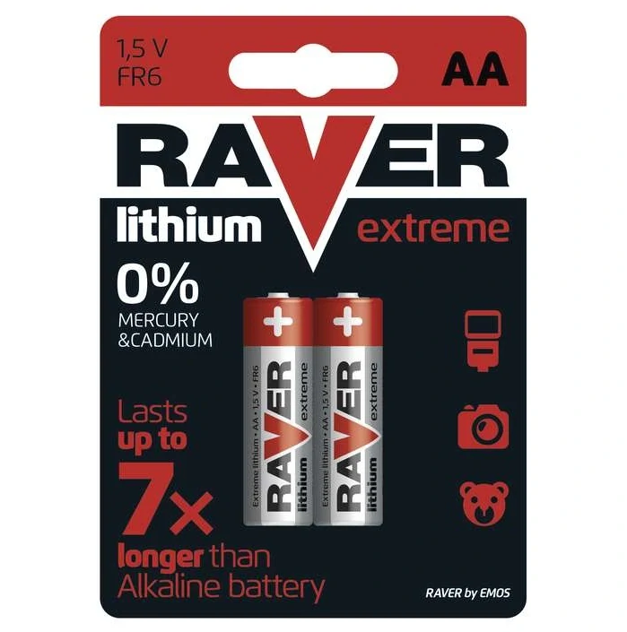 Tužkové baterie RAVER FR6 AA B7821, 1.5V, lithium, 2ks