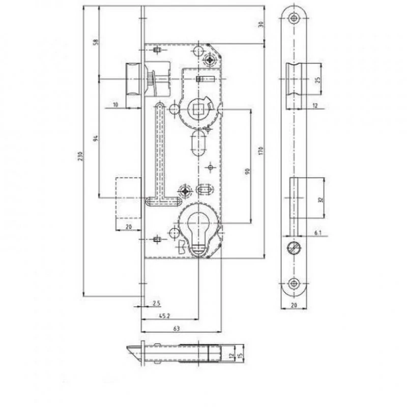 Zadlabací zámek Hobes 02-06 PZ, 90/63 mm, P/L