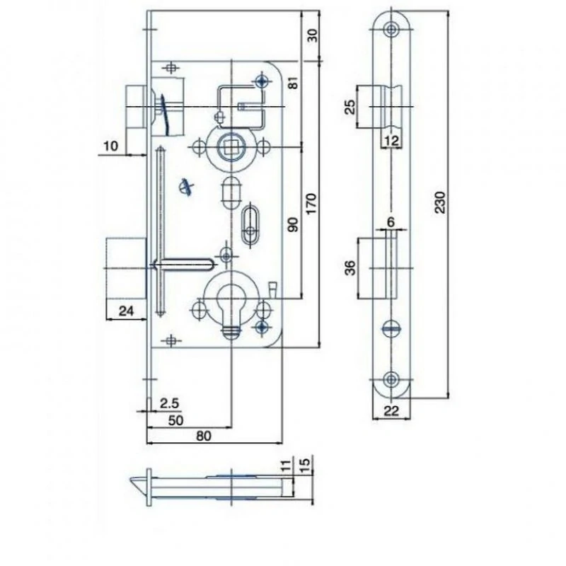 Zadlabací zámek HOBES 24026 PP, P-L, 90/80