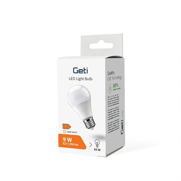 Žárovka GETI LED E27 9W A60, bílá, teplá