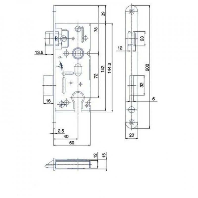 Zadlabací zámek HOBES K105 PZ, P/L, 72/60 mm