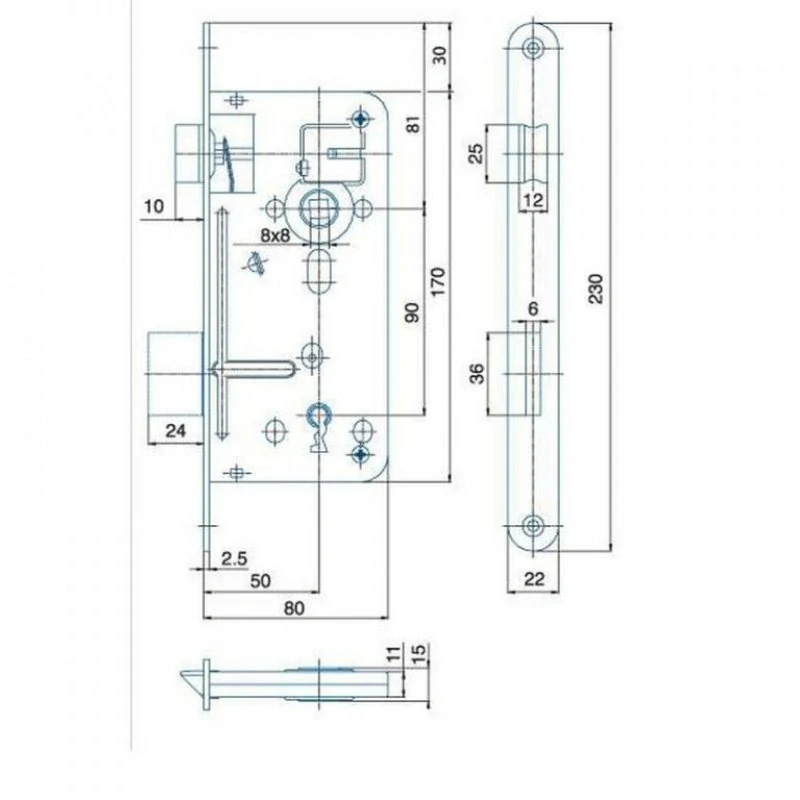 Zadlabací zámek HOBES 536 BB, P/L, 90/80 mm