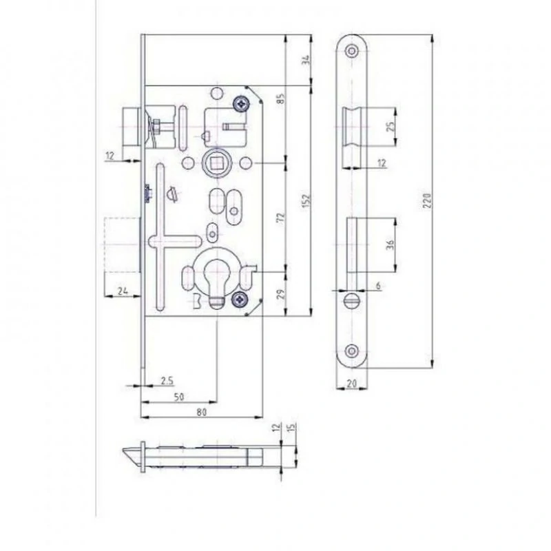 Zadlabací zámek HOBES K133 PP, P/L, 72/80 mm, tichá střelka
