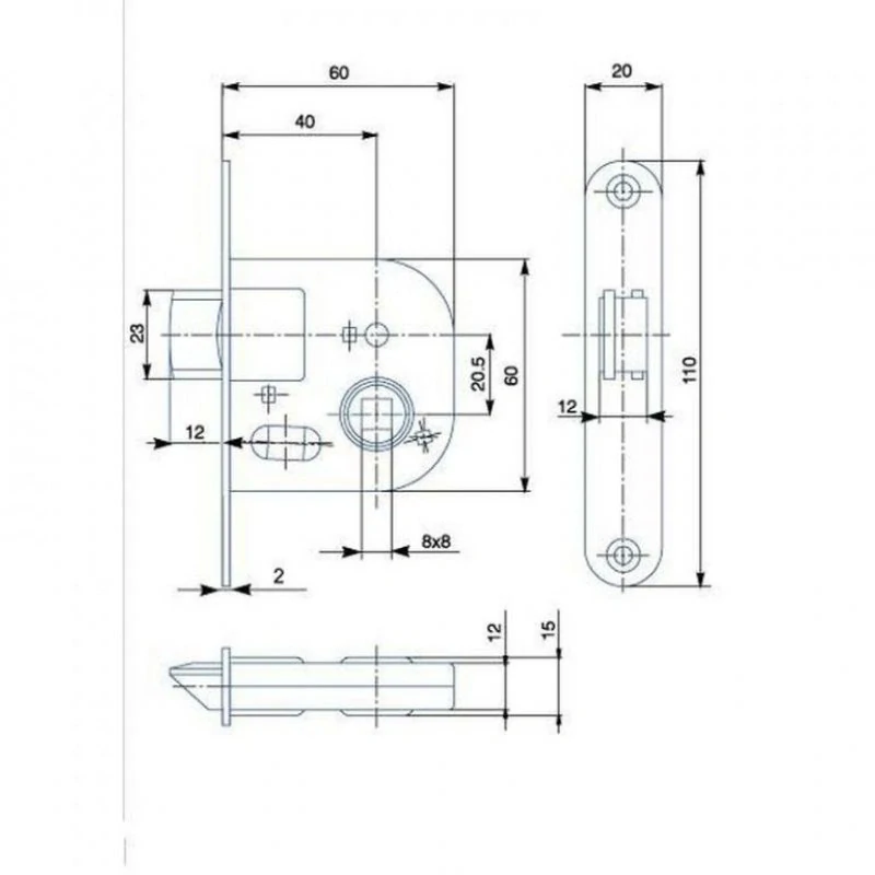 Zadlabací mezipokojový zámek Hobes WC 01-08 72/60mm P