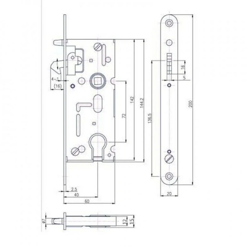 Zadlabací zámek HOBES K106A P/L, PZ 72/60 mm