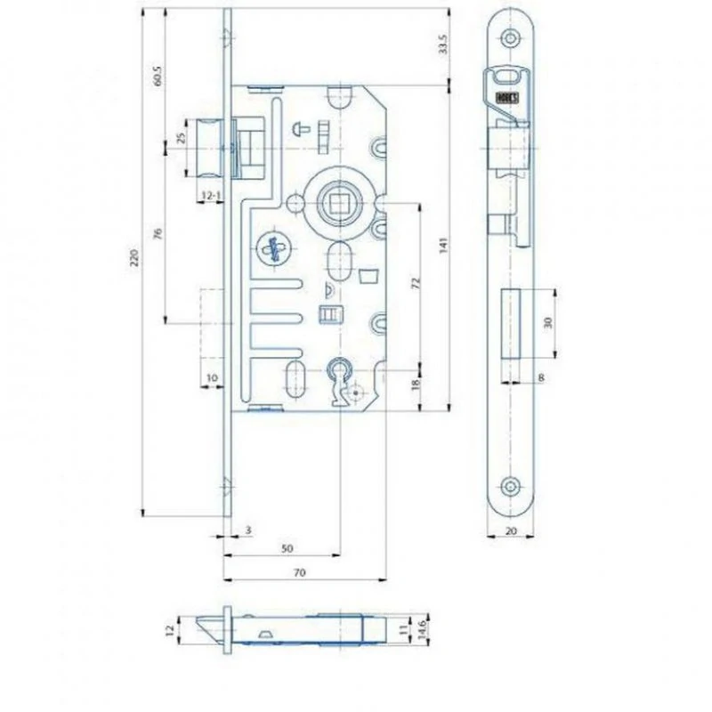 Zadlabací zámek HOBES K240 P, BB, 72/70 mm