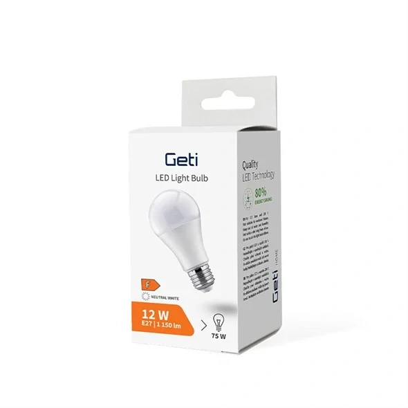 Žárovka GETI LED E27 12W A60, bílá, přírodní