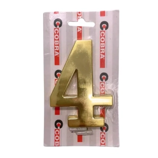Domovní číslo COBRA číslice "4" výška 10 cm, zlatá OLV, mosaz leštěná