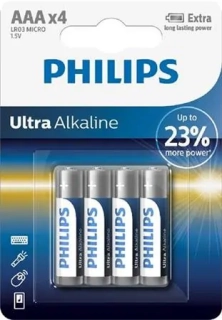 Tužkové baterie Philips LR03E4B/10 Ultra Alkalická AAA, 4 ks